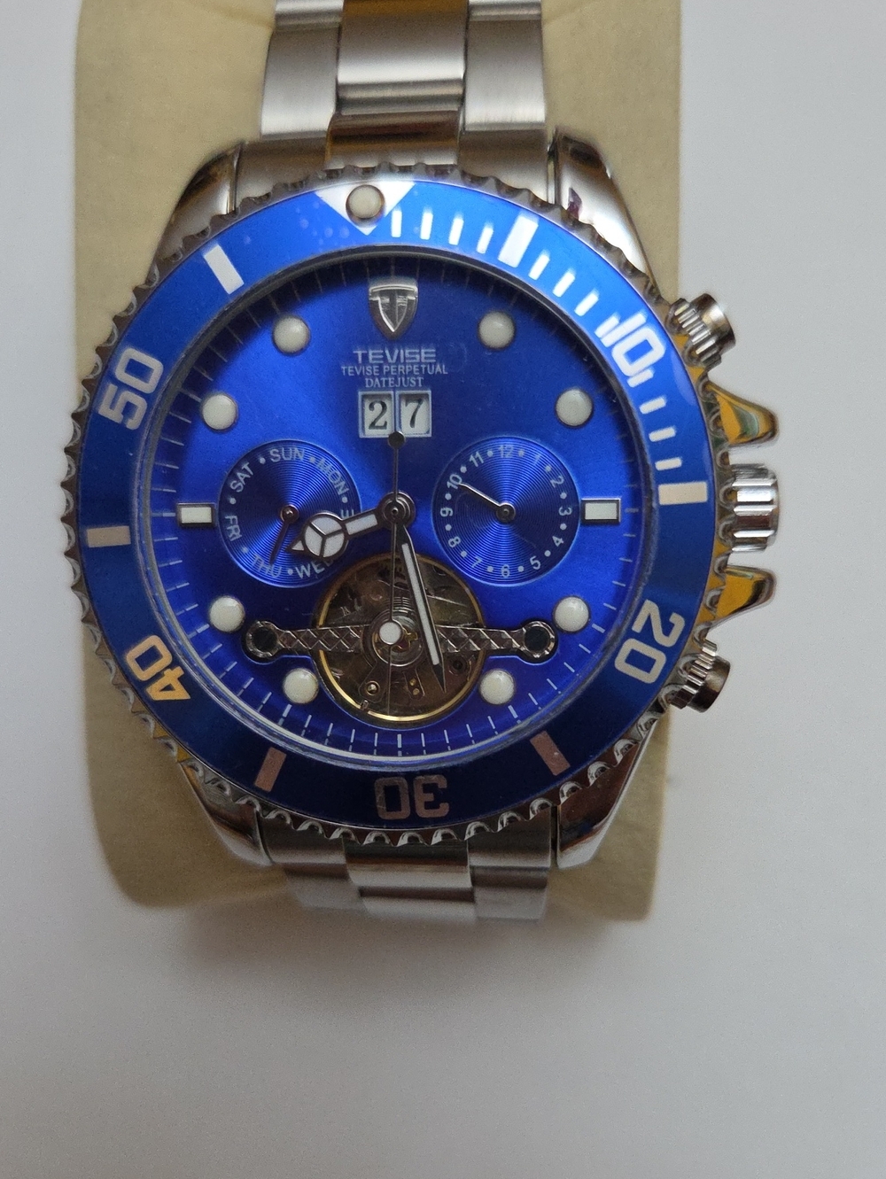 Big Date Men's Blue Stainless Steel Automatic Watch